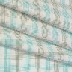 Shirt & Kurta Fabric Linen Club Pure Linen Check Colour Mint Green N White