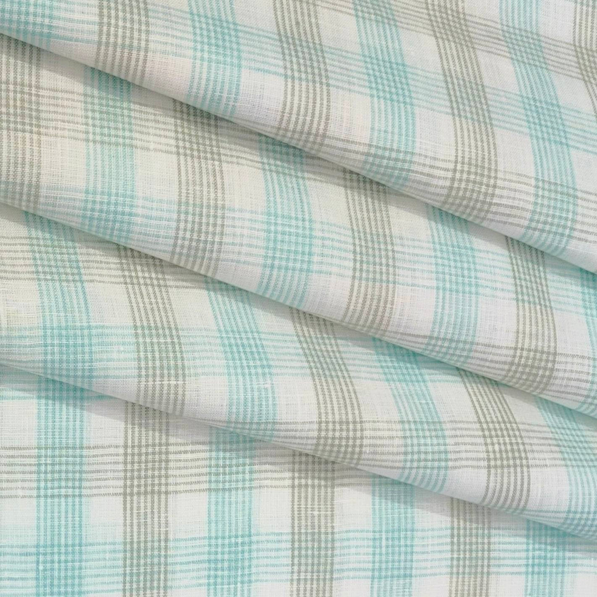 Shirt Fabric Linen Club Pure Linen Check Colour Mint Green N White