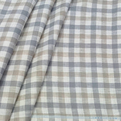 Shirt & Kurta Fabric Linen Club Pure Linen Check Colour Beige N Gingham Grey
