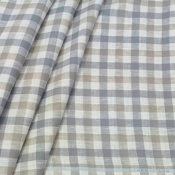 Shirt & Kurta Fabric Linen Club Pure Linen Check Colour Beige N Gingham Grey