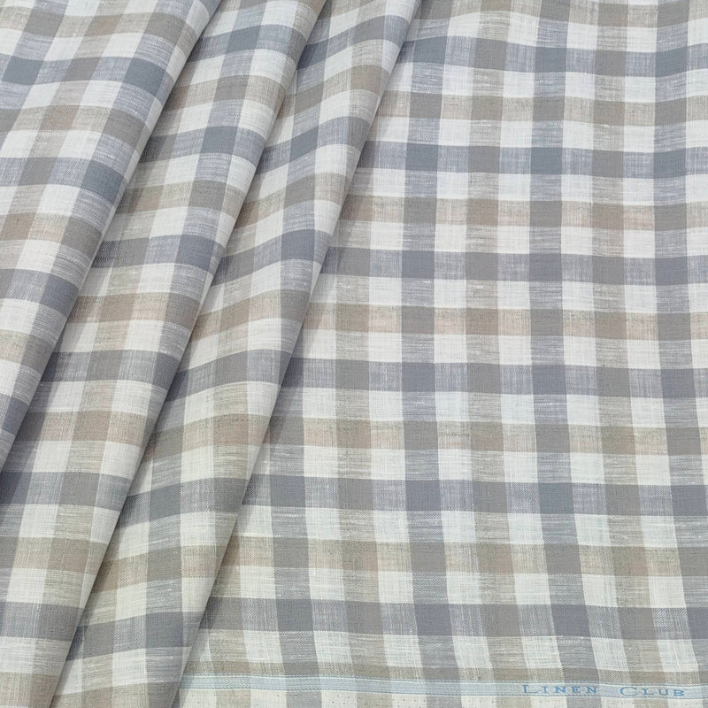 Shirt & Kurta Fabric Linen Club Pure Linen Check Colour Beige N Gingham Grey