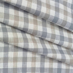 Shirt & Kurta Fabric Linen Club Pure Linen Check Colour Beige N Gingham Grey