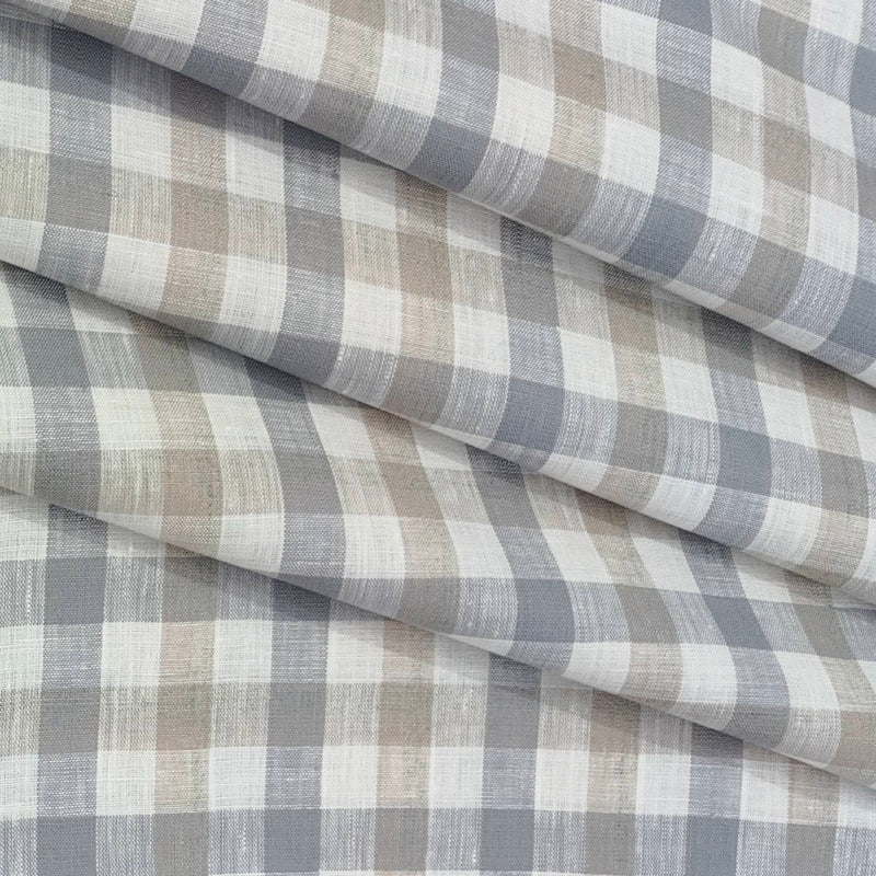 Shirt & Kurta Fabric Linen Club Pure Linen Check Colour Beige N Gingham Grey