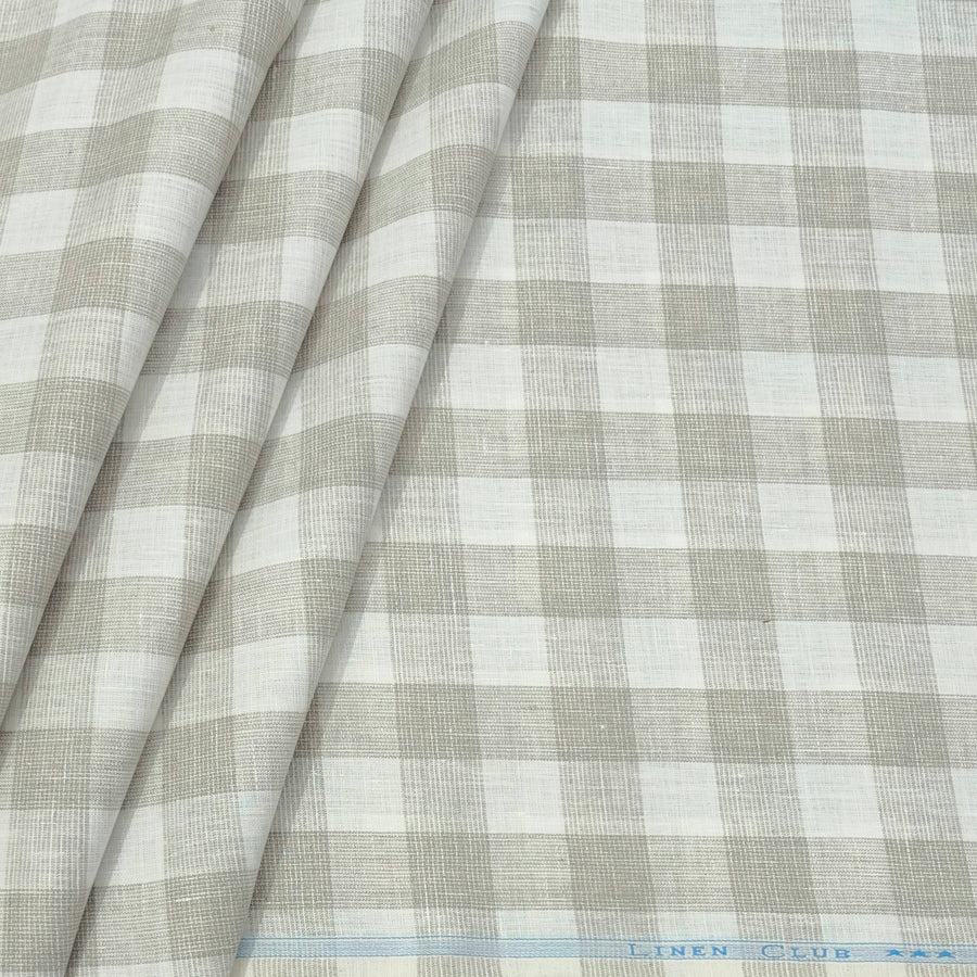 Shirt Fabric Linen Club Pure Linen Broad Check Colour Light Brown