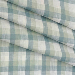 Shirt & Kurta Fabric Linen Club Pure Linen Check Colour Light Sea Green N White