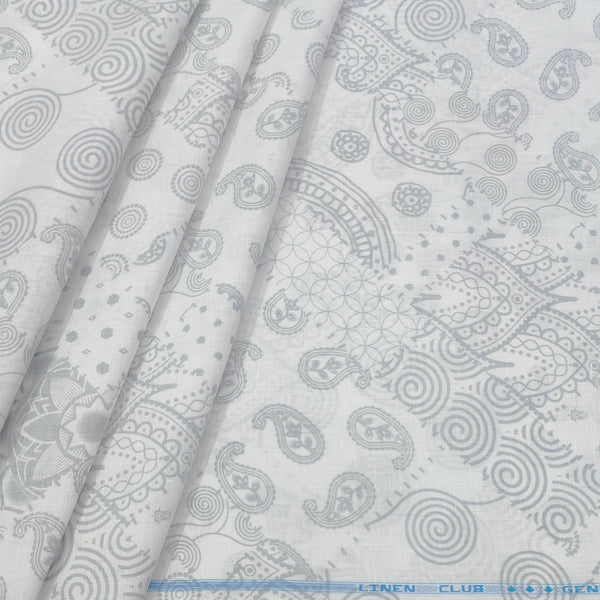 Shirt Fabric Linen Club Pure Linen Printed Colour Light Grey N White
