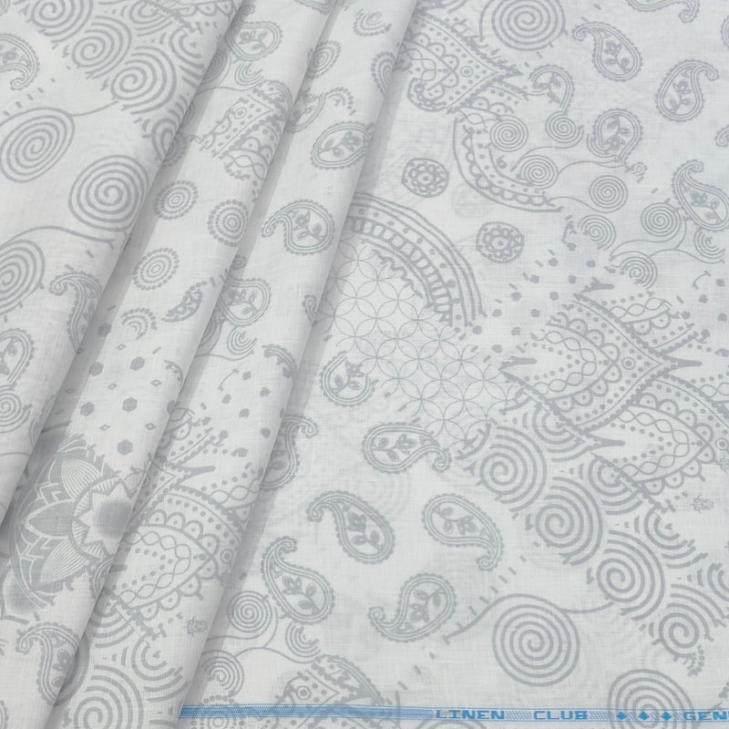 Shirt Fabric Linen Club Pure Linen Printed Colour Light Grey N White