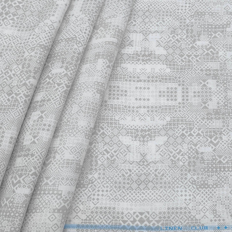 Shirt & Kurta Fabric Linen Club Pure Linen Printed Colour Grey N White
