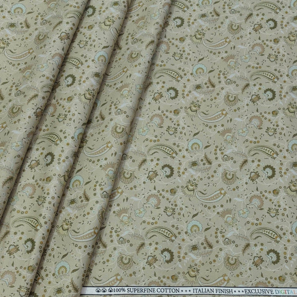 Shirt Fabric ManTire Giza Cotton Digital Print Colour Light Sage Green