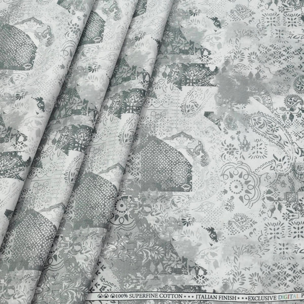 Shirt Fabric ManTire Giza Cotton Digital Print Colour Grey N White