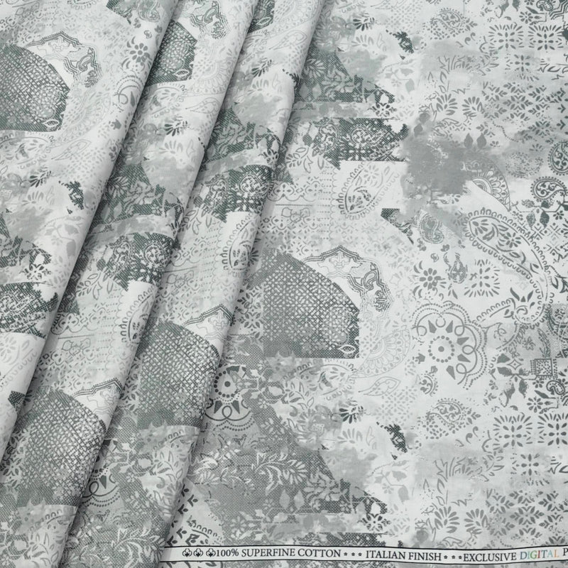 Shirt Fabric ManTire Giza Cotton Digital Print Colour Grey N White