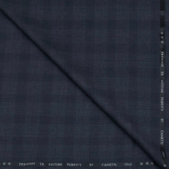 Trouser Fabric Canetti Italy Luxury TR Broad Check Colour Greyish Blue