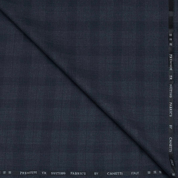 Trouser Fabric Canetti Italy Luxury TR Broad Check Colour Greyish Blue