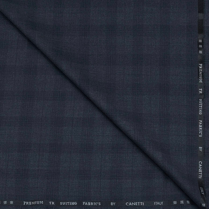 Trouser Fabric Canetti Italy Luxury TR Broad Check Colour Greyish Blue