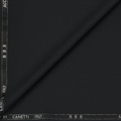 Trouser Fabric Canetti Italy Merino 100s Wool Blend Plain Colour Black