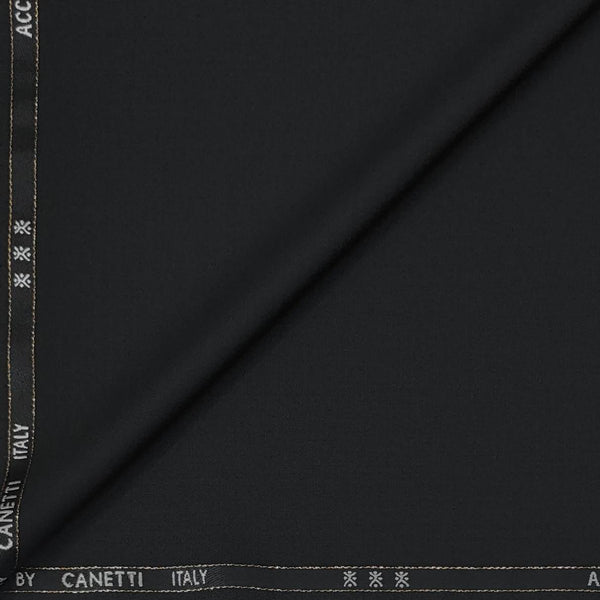 Trouser Fabric Canetti Italy Merino 100s Wool Blend Plain Colour Black