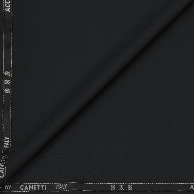 Trouser Fabric Canetti Italy Merino 100s Wool Blend Plain Colour Black
