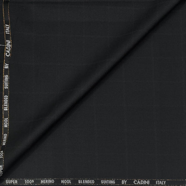 Trouser Fabric Canetti Italy Merino 100s Wool Blend Check Colour Crow Black