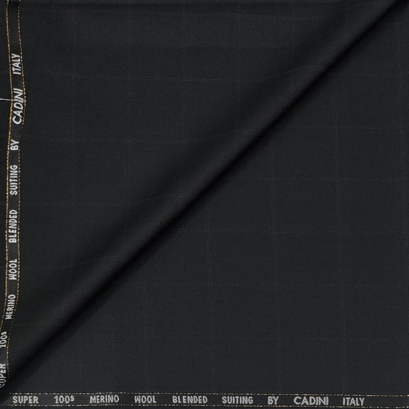 Trouser Fabric Canetti Italy Merino 100s Wool Blend Check Colour Crow Black