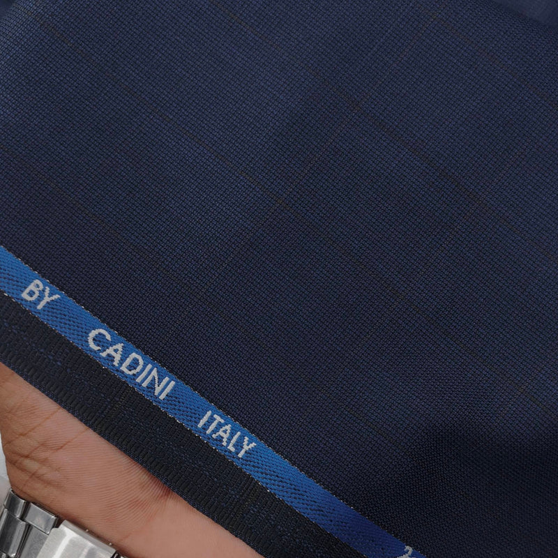 Trouser Fabric Canetti Italy Merino 100s Wool Blend Check Colour Royal Blue