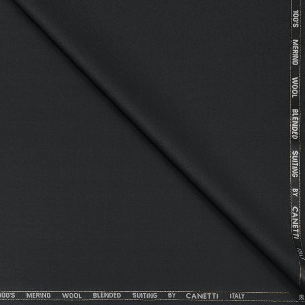 Trouser Fabric Canetti Italy Merino 100s Wool Blend Self Lining Colour Black