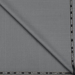 Trouser Fabric Canetti Italy Merino 100s Wool Blend Check Colour Silver Grey