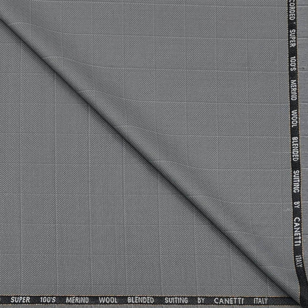 Trouser Fabric Canetti Italy Merino 100s Wool Blend Check Colour Silver Grey