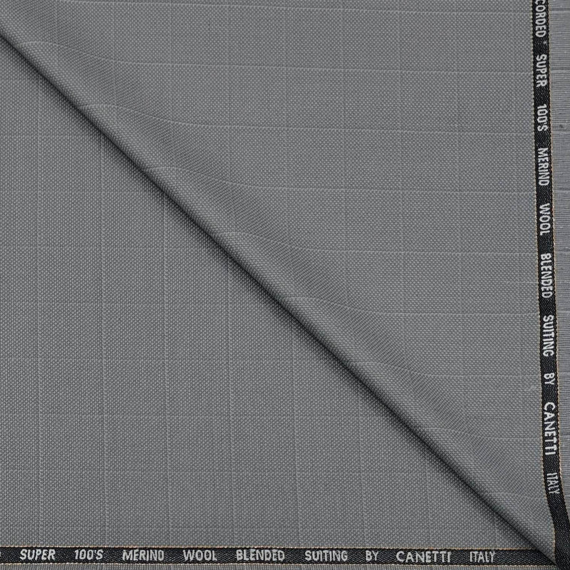 Trouser Fabric Canetti Italy Merino 100s Wool Blend Check Colour Silver Grey