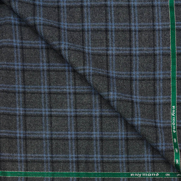 Tweed Blazer Fabric Raymond Wool Blended Broad Check Colour Grey N Blue