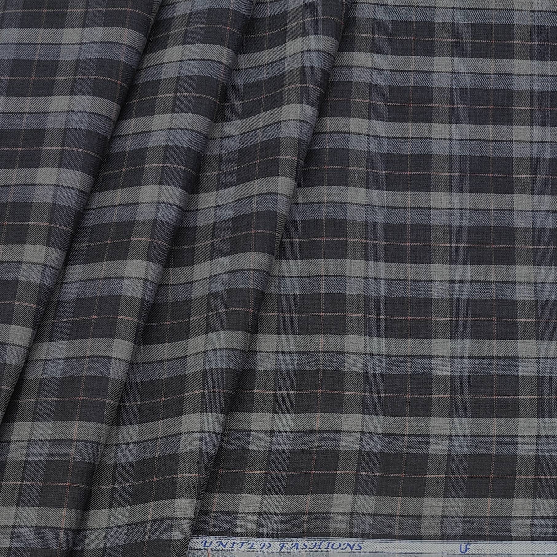 Shirt Fabric Mantire Poly Cotton Check Colour Black N Grey - ManTire