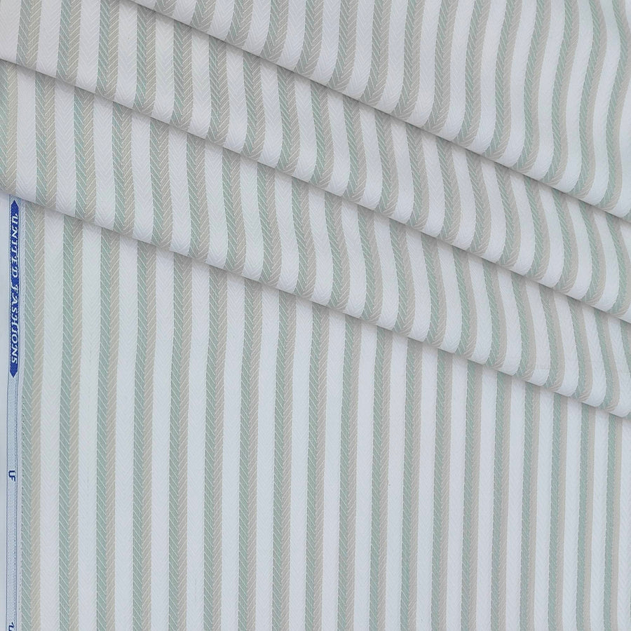 Shirt Fabric Mantire Poly Cotton Herringbone Colour White N Light Green