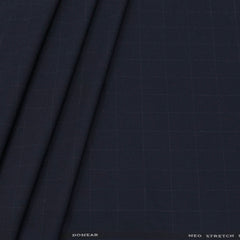 Trouser Fabric Donear 4Way Lycra Premium Broad Check Colour Berry Blue