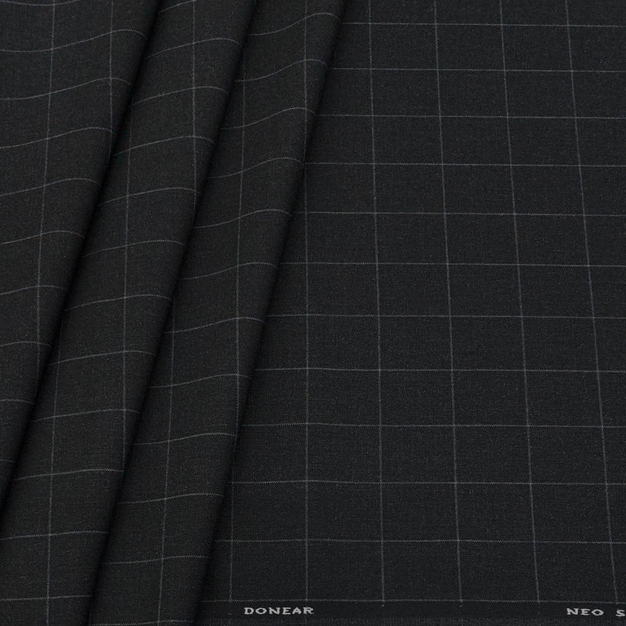 Trouser Fabric Donear 4Way Stretchable Premium Broad Check Colour Onyx Grey