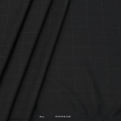 Trouser Fabric Donear 4Way Stretchable Premium Broad Check Colour True Black