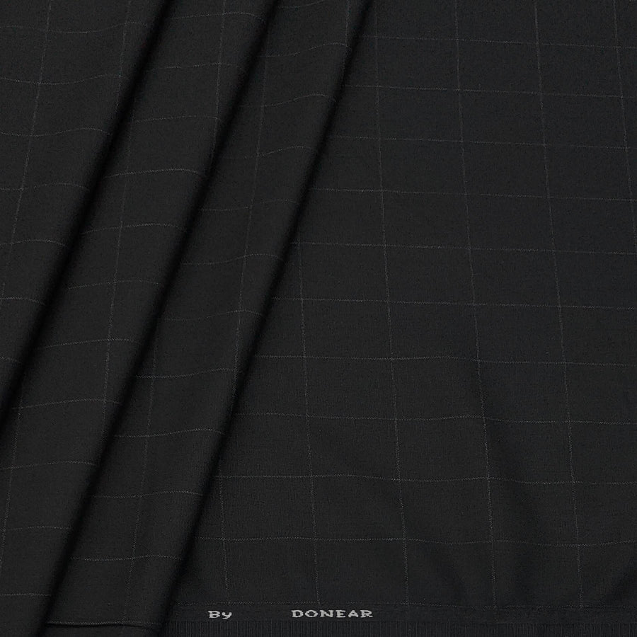Trouser Fabric Donear 4Way Stretchable Premium Broad Check Colour True Black