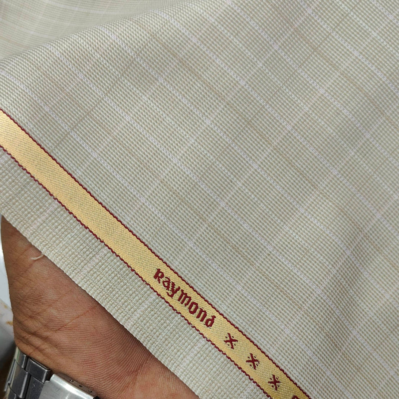 Trouser Fabric Raymond Wool Blended Check Colour Light Beige