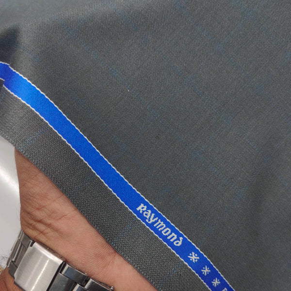 Trouser Fabric Raymond Wool Blended Check Colour Blue n Grey