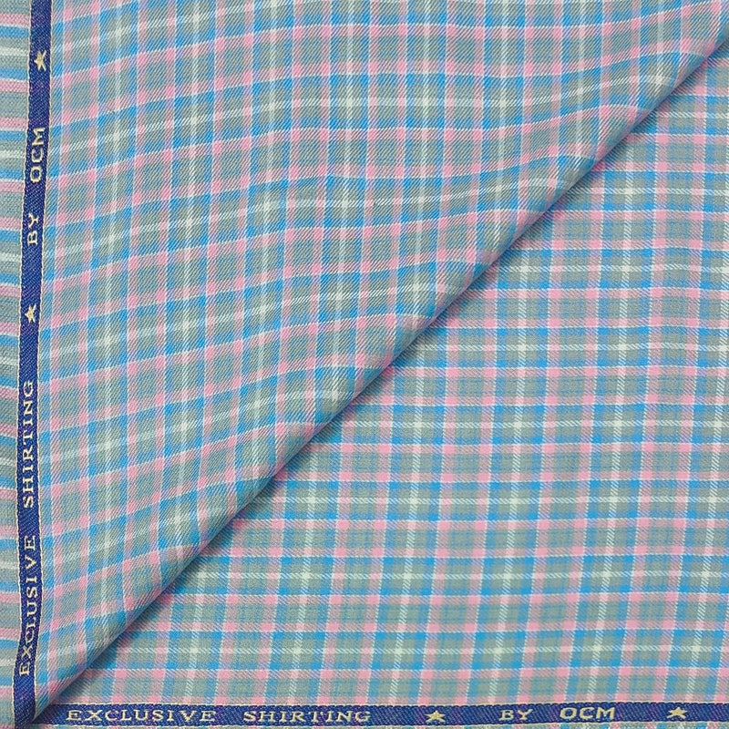 Warm Shirt Fabric Ocm Mix Check Colour Light Pink N Blue