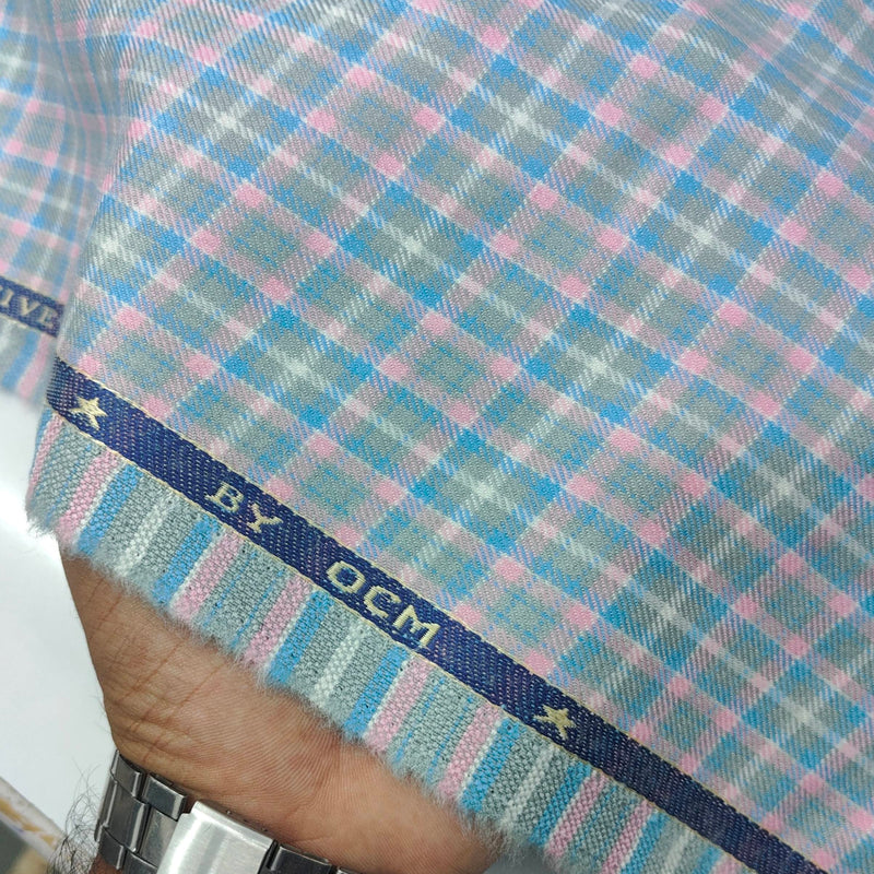 Warm Shirt Fabric Ocm Mix Check Colour Light Pink N Blue