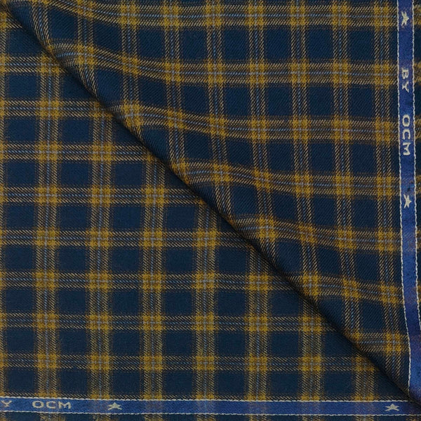 Warm Shirt Fabric Ocm Check Colour Gold N Dark Blue