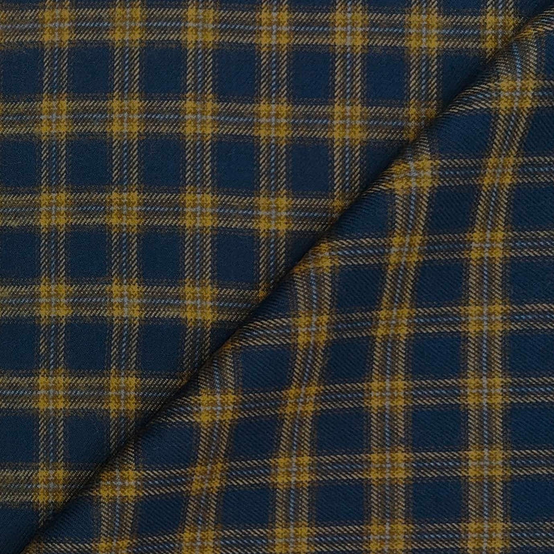 Warm Shirt Fabric Ocm Check Colour Gold N Dark Blue