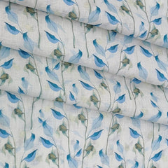 Shirt Fabric ManTire 100% Cotton Premium Linen Look Digital Print Colour Blue N Light Green