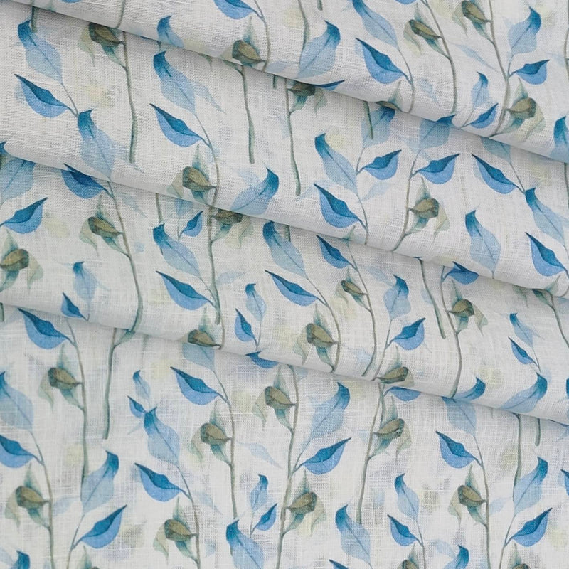 Shirt Fabric ManTire 100% Cotton Premium Linen Look Digital Print Colour Blue N Light Green