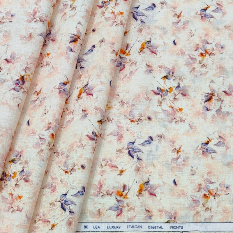 Shirt Fabric ManTire 100% Cotton Premium Linen Look Digital Print Colour Sherbet Peach