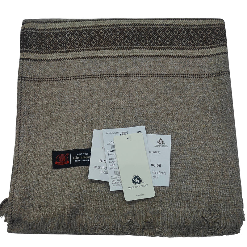 Modella Woollen Thick Shawl Lohi Himalyan With Border Colour Sand Brown