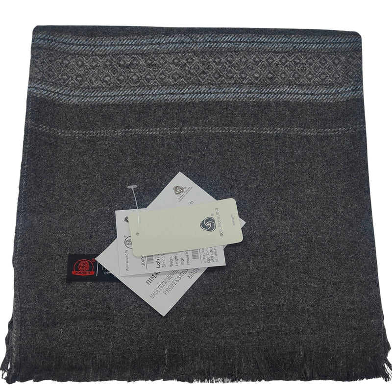 Modella Woollen Thick Shawl Lohi Himalyan With Border Colour Blackish Grey N Light Blue