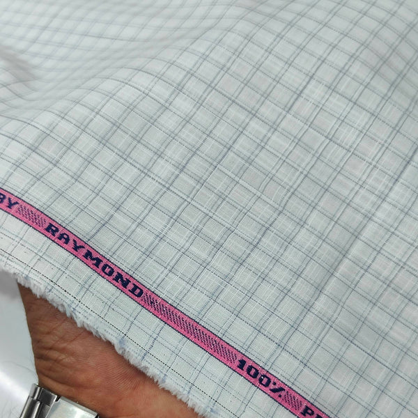 Shirt Fabric Raymond Pure Cotton Check Colour Green Grey N White