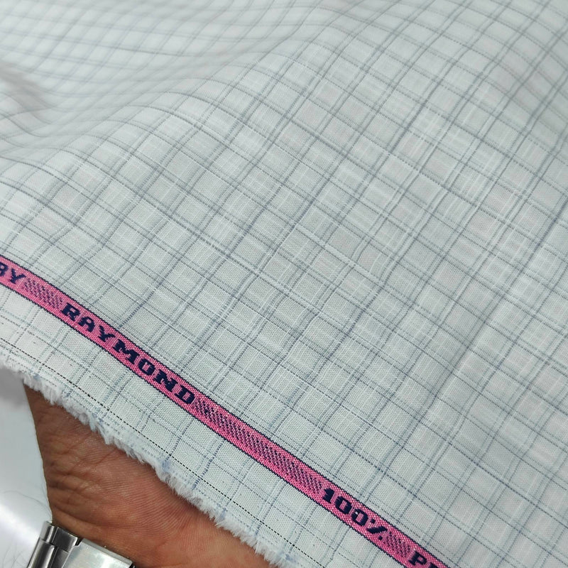 Shirt Fabric Raymond Pure Cotton Check Colour Green Grey N White