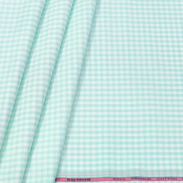 Shirt Fabric Raymond Pure Cotton Check Colour Mint Green