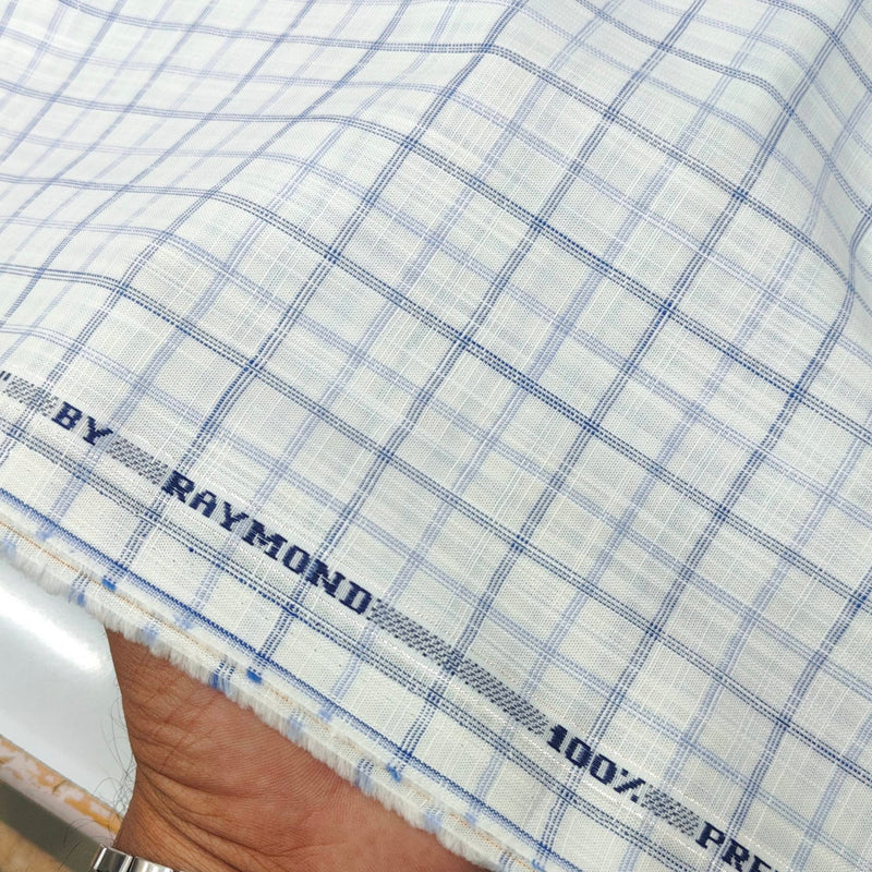 Shirt Fabric Raymond  100% Premium Cotton Check Colour Blue N White